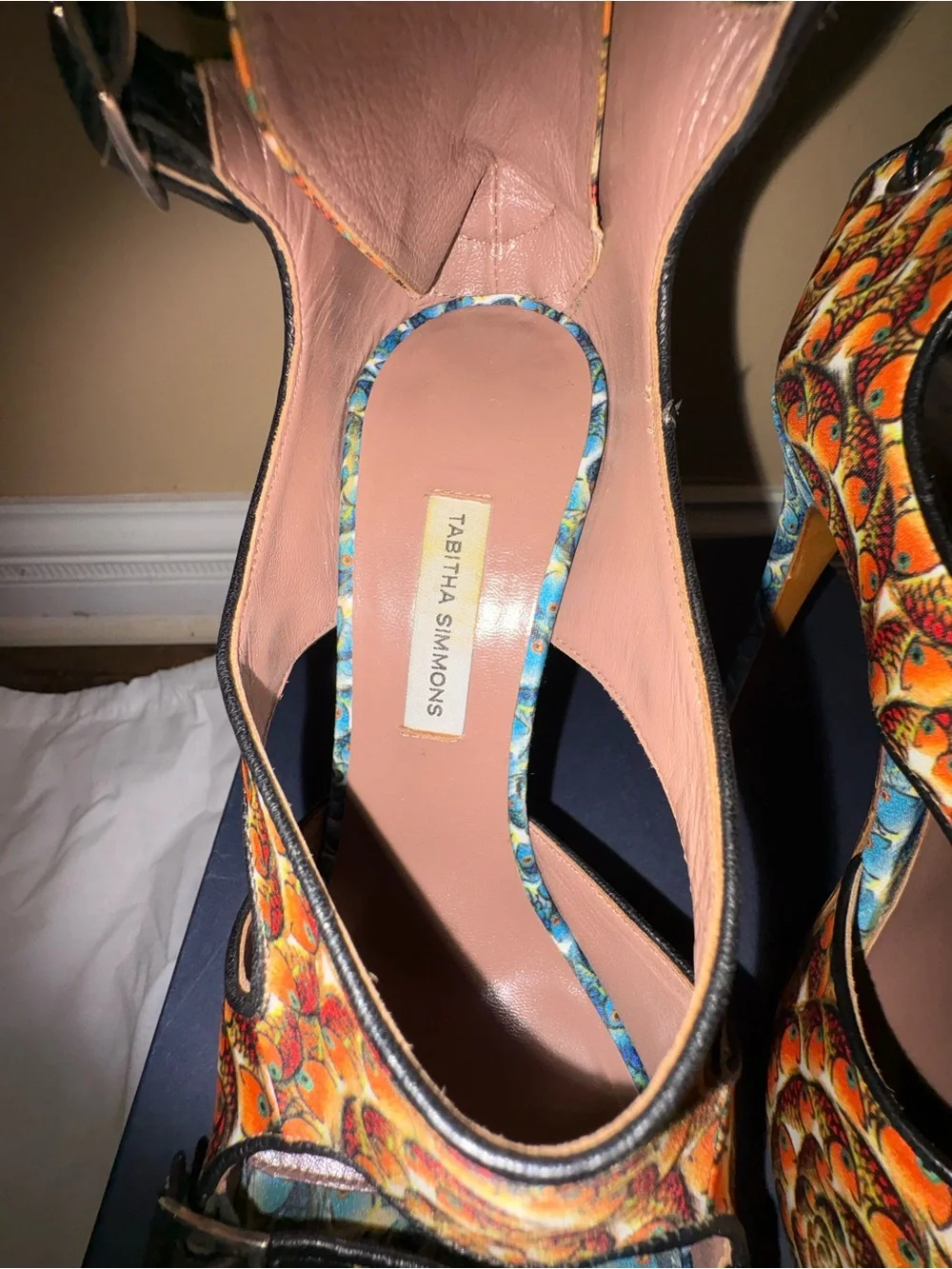 Tabitha Simmons Orange and Blue Patterned Strappy Heels